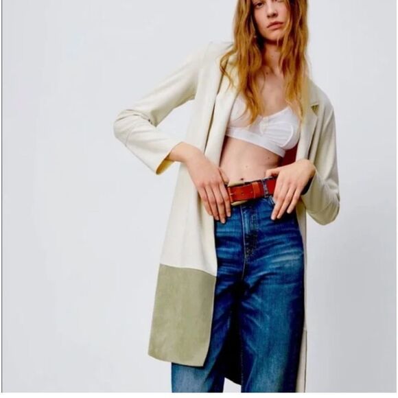 Zara Cream/Tan Vegan Leather Suede Car Coat BNWT Size S - Picture 1 of 11
